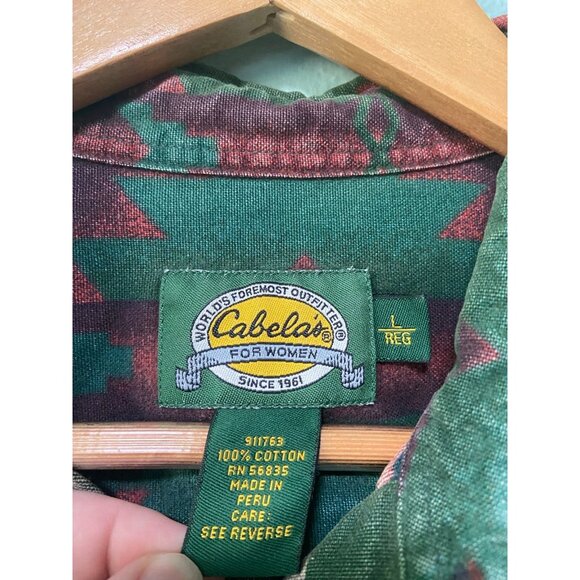 Cabela's Women's Green Patterned Button Up Long Sleeve Shirt Top Size Large - Picture 7 of 9